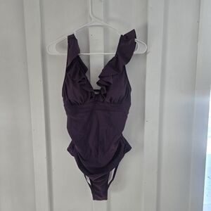 NWT Cupshe Purple Scalloped V-Neck One-Piece Swimsuit - Size Medium